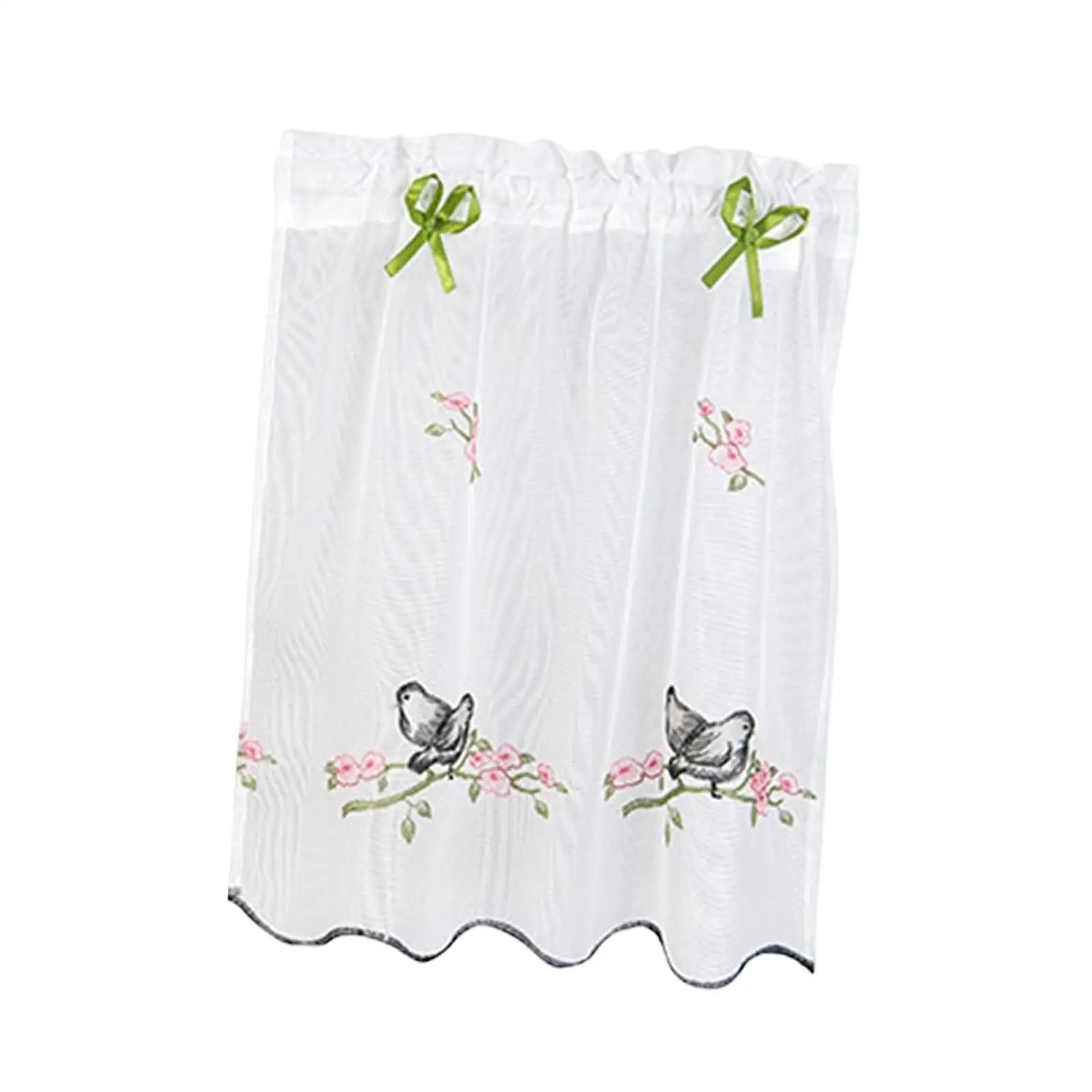 Rod Pocket Short Curtain Drapes Embroidered Half Curtain for Bedroom French Door