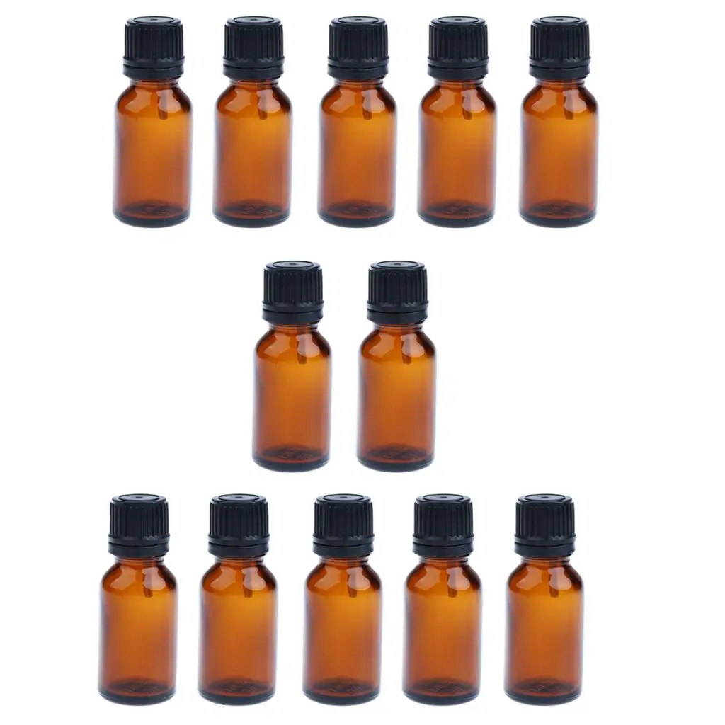Pack of 12pcs Amber Mini Glass Brown Empty Refillable Bottle Small  Oil Perfume Vial - 10ml/ 15ml / 20ml