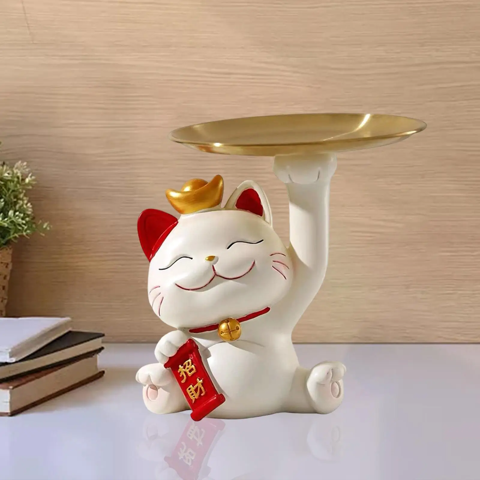 Cat Sculpture with Storage Tray Sundries Container Cat Statue Cat Figurine for Entrance Bedroom Cabinet Decor Ornament