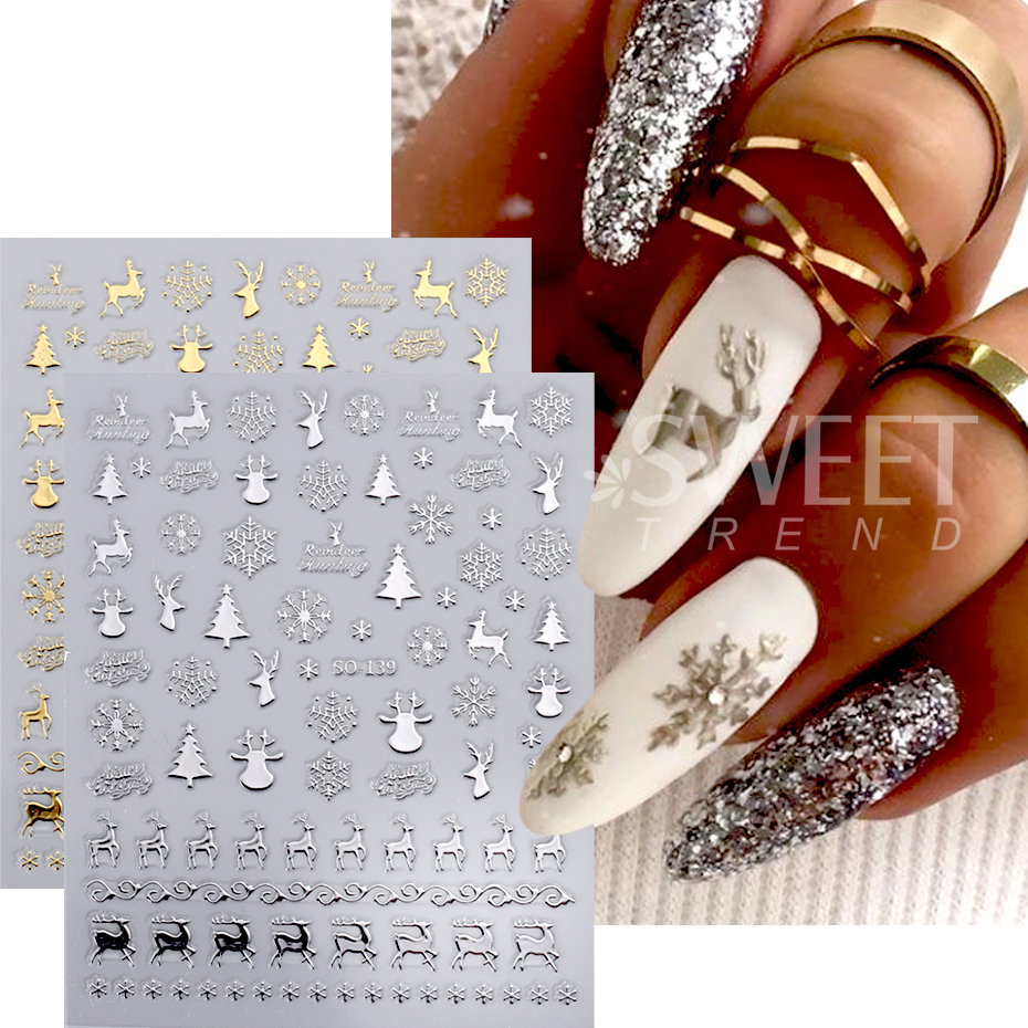 Best of 3D Gold Silver Christmas Nail Sticker Winter New Year Snowman Snowflake Decal Holographic Santa Tree Slider For Manicure Decor Reviews & Tips - Image 2