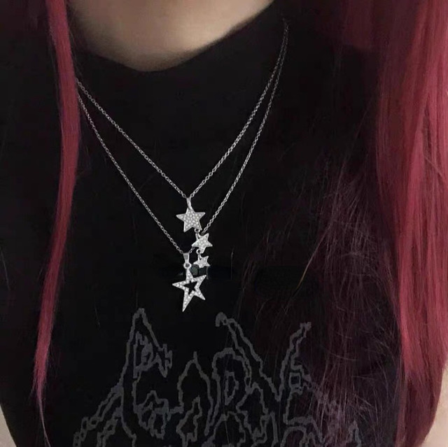 1 PC Vintage Y2k Jewelry Sweet Cool Girls Star Shiny Crystal Pendant  Necklaces for Women Gift Bling Zircon Pentagram Neck Chains