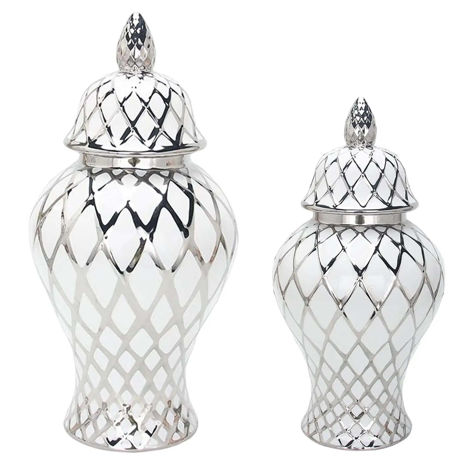 Modern Ginger Jar Lattice with Lid Ceramic for Tabletop Collection Entryway