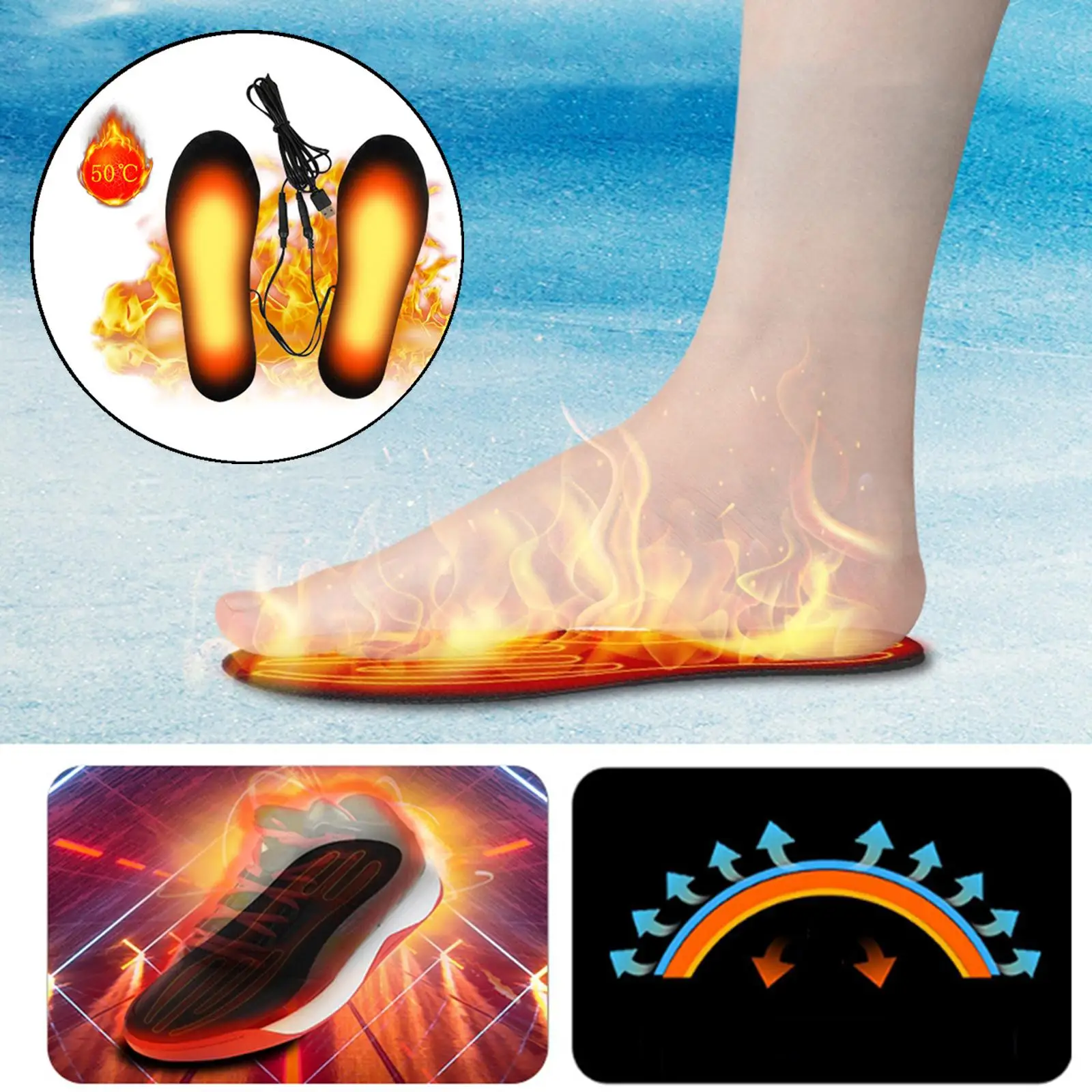 aternee USB Electric Heated Shoe Insoles Heat Boots Warm Socks Winter Foot
