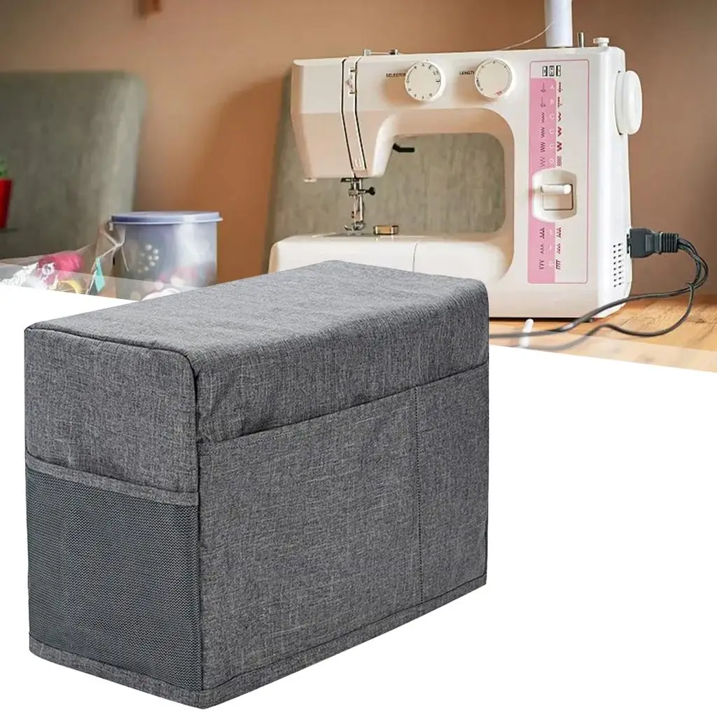 Dustproof Sewing Machine Cover with Pockets Solid Polyester Pattern Foldable