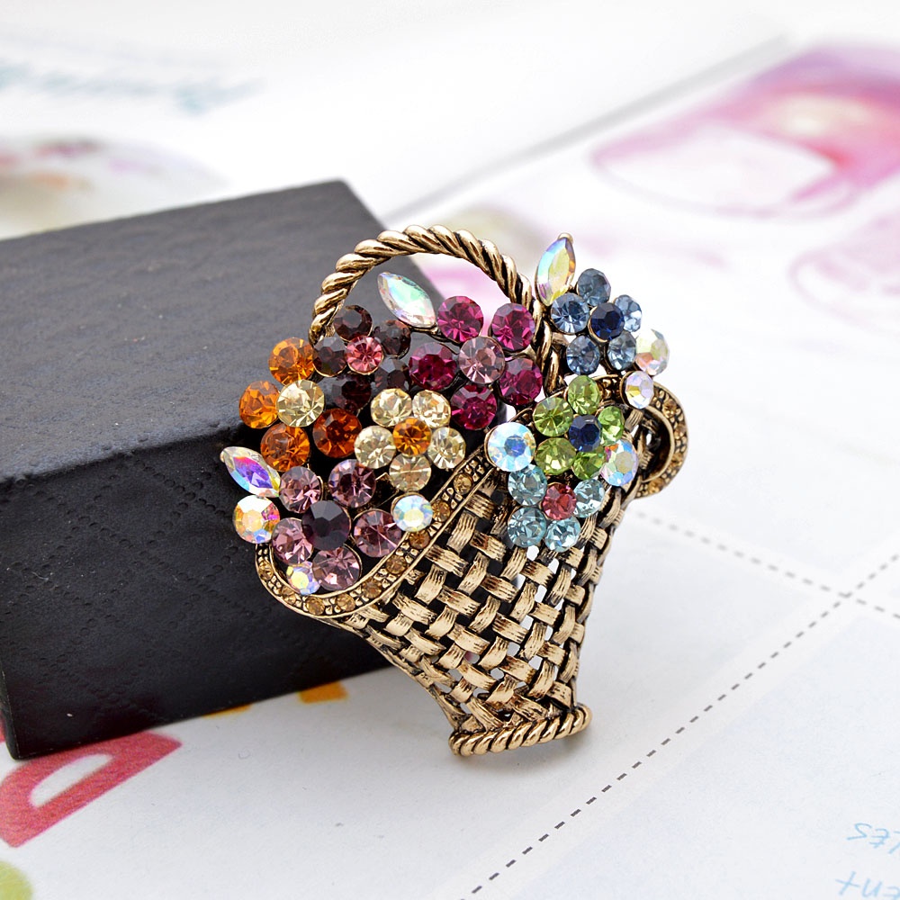 SKEDS Strass Blumenkorb Brosche Vintage Bunte Broschen Für Frauen Elegante Kristall Mode Schmuck Mantel Zubehör – Detail 5