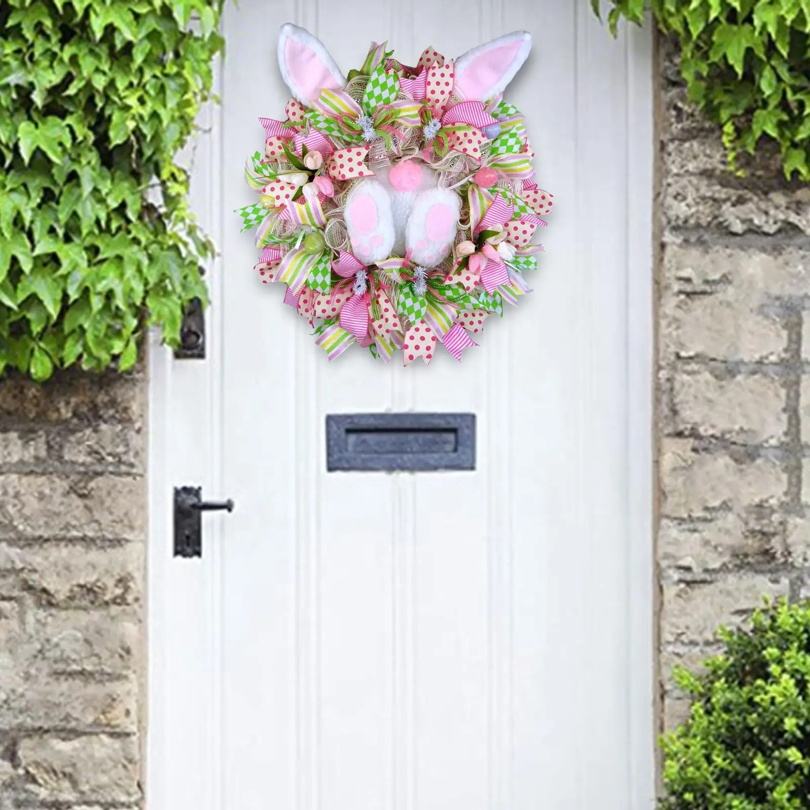 Easter Bunny Wreaths Rabbit Garland for Front Door Easter Wreath Decoration for Indoor Outdoor Holiday Celebration Home Decor