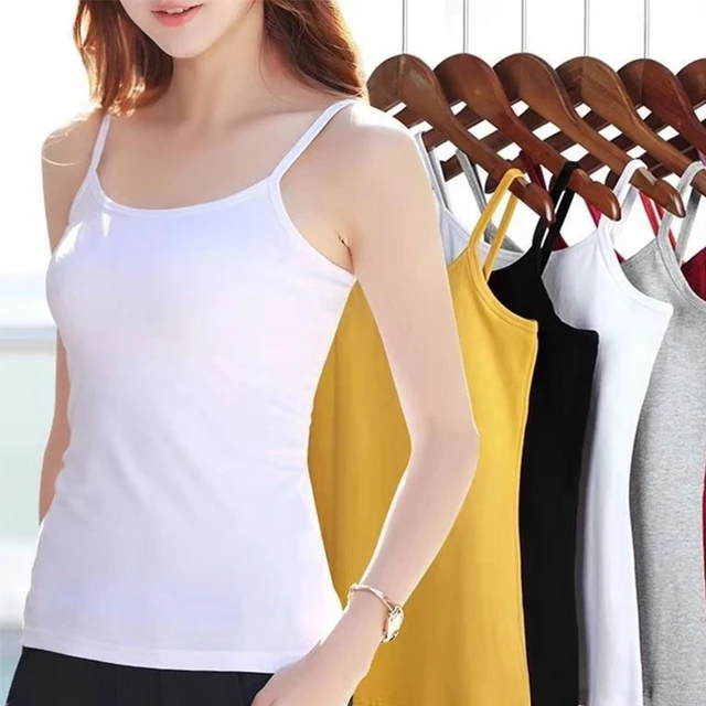Womens Silk Satin Camisole Solid Color Camisole Top T Shirt Shirt Tank Top  V Neck Spaghetti Straps Cotton Muscle