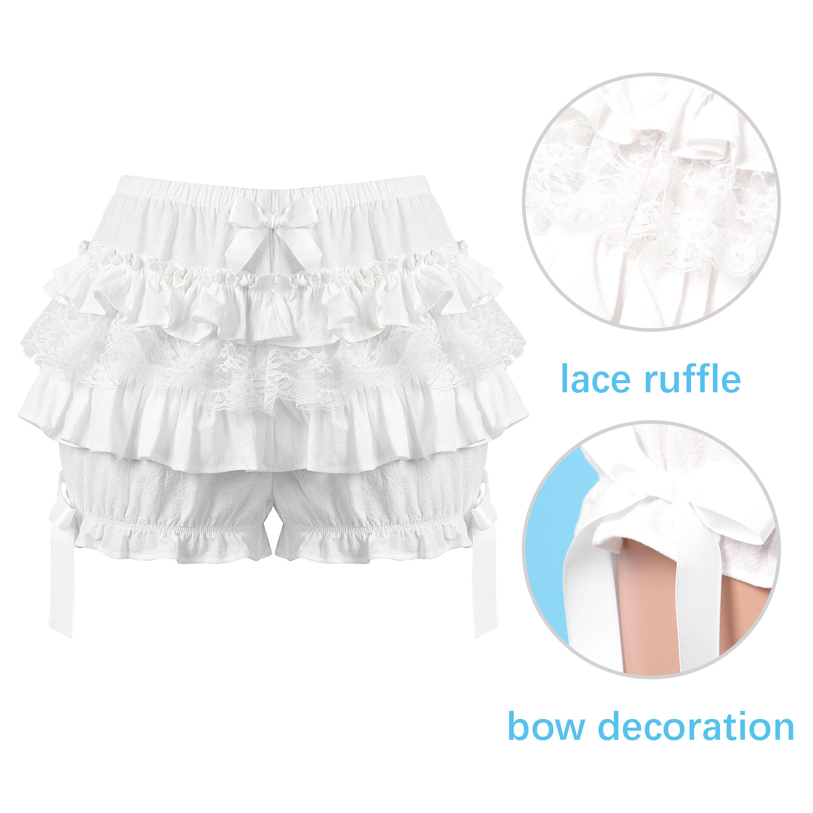 feminino bonito lolita estilo shorts verão rendas guarnição em camadas plissado bloomers elástico cintura bowknot decoração babados calcinha shorts