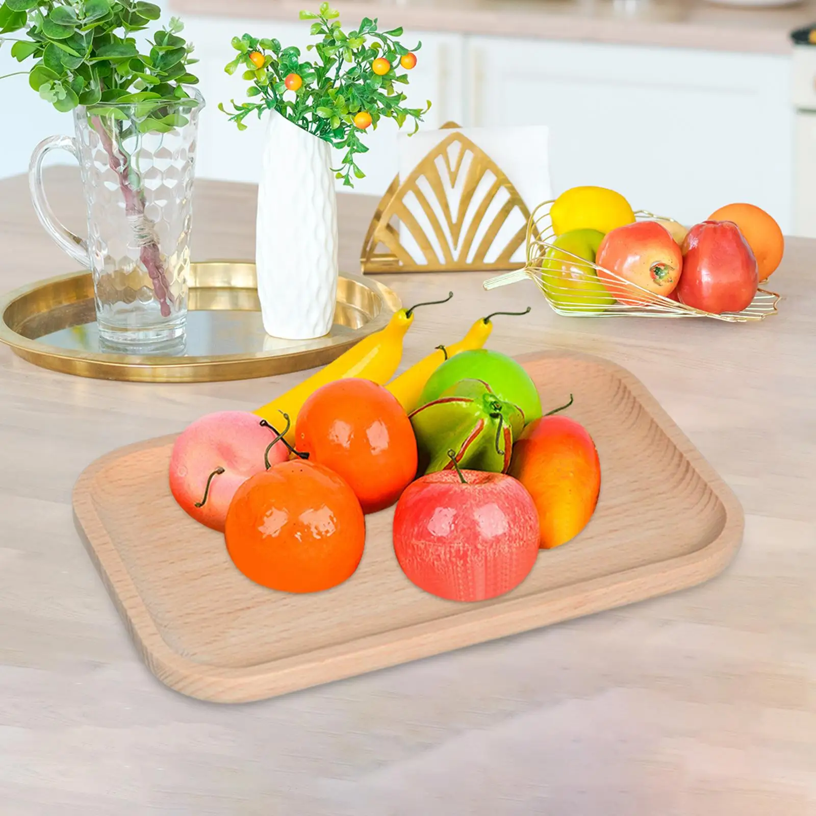 Wooden Serving Tray Durable Snack Organizer Modern Home Rectangular Food Tray for Patio Bathroom Hotel Restaurant Table