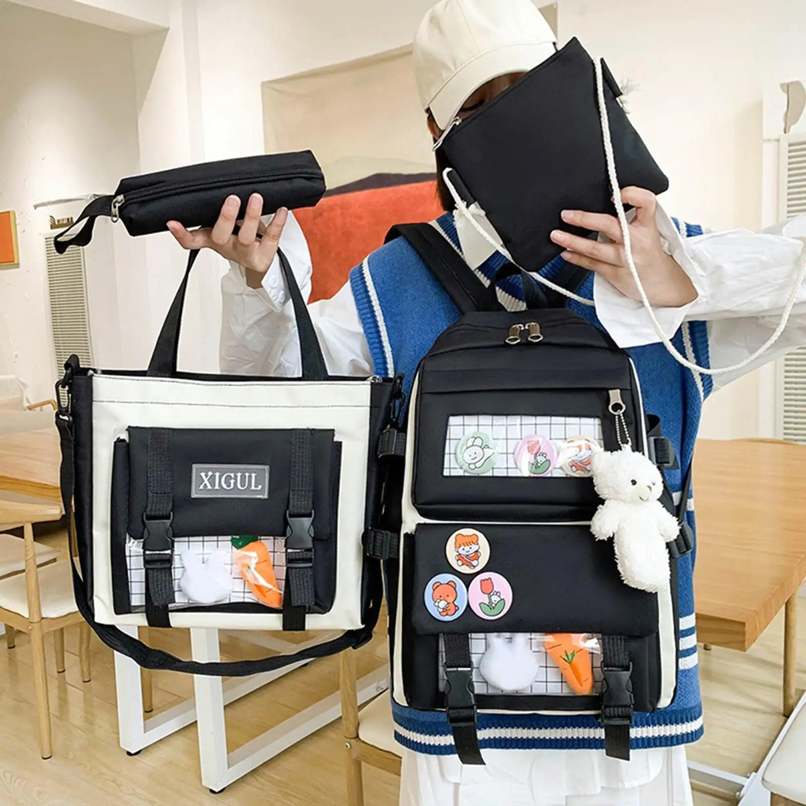 Fashion Backpack Bags 4Pcs/Set Travel Bookbag Rucksack for Teenage