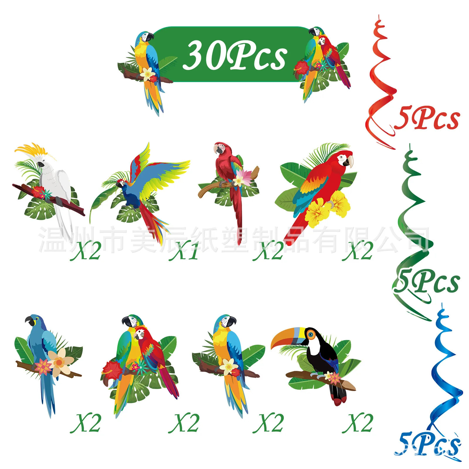 pássaros tropicais decoração do partido, fontes havaianas do partido, 6pcs por lote