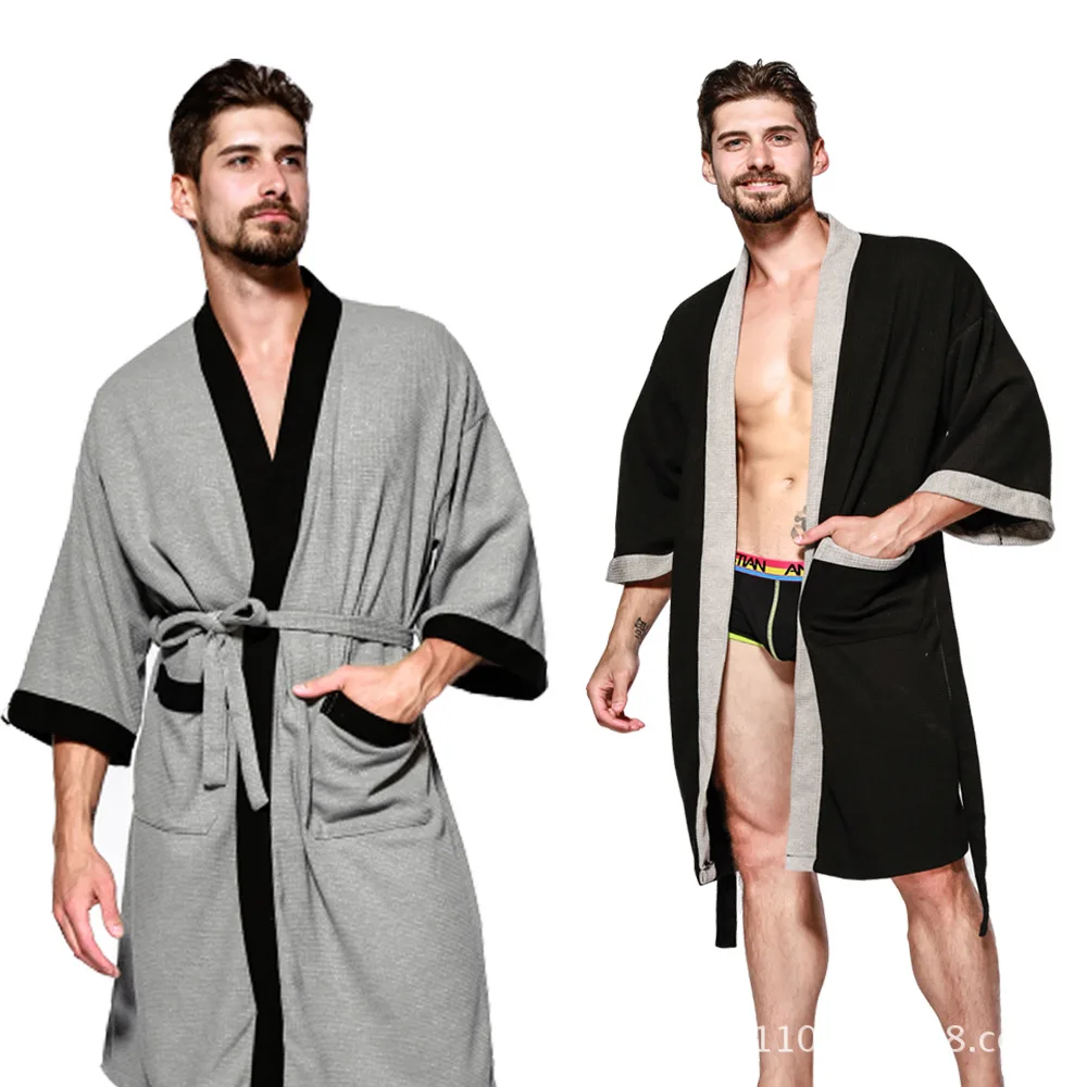 pajama pants men's Hotel Cotton Men's Waffle Nightgown Bathrobe Sweat Steam Sauna Clothes Towel Women and Men Robe Women's Pajamas mens silk pajama set