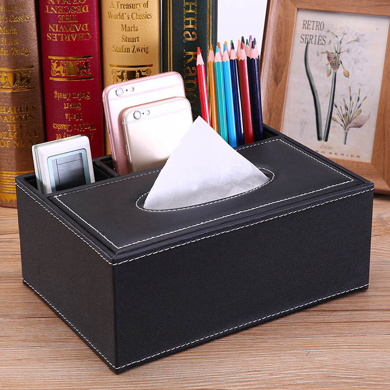 Description Picture 2 of itemPU Leather Tissue Box Cover Desk Makeup Cosmetic Organizer Remote Controller Phone Holder Home Office Tissue Paper Napkin Holder