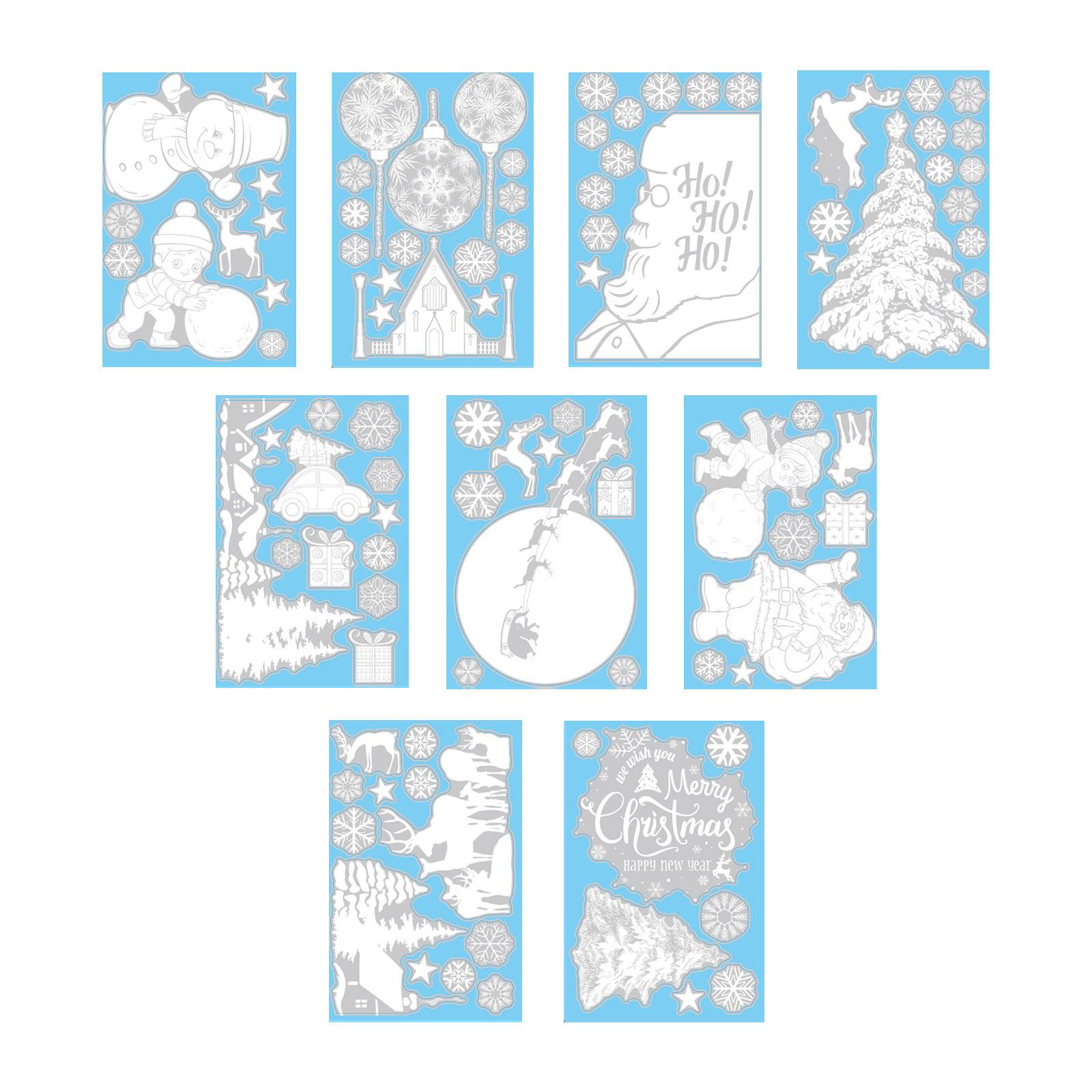 9x Christmas Window Clings Door Mural Xmas Stickers Decoration Showcase Decal Santa Claus Stickers for Fridge Winter Kitchen