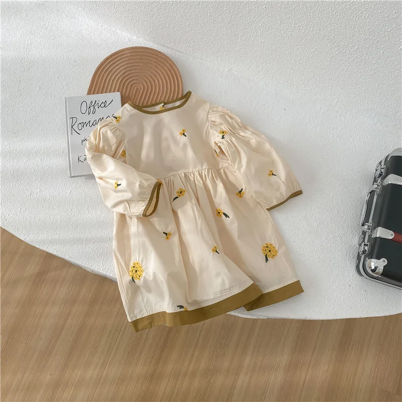 baby dresses for wedding Spring Girls floral embroidery long sleeve dress little princess Cotton casual all-match dresses baby girl skirt apparel