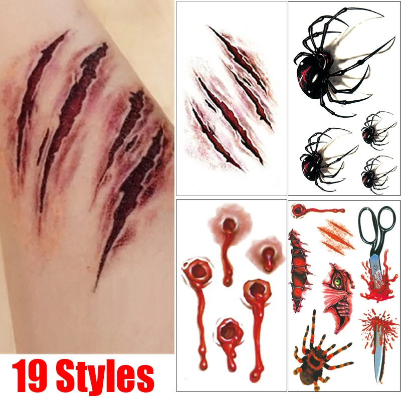 Best of Halloween Temporary Tattoos Stickers Zombie Scar Tattoos With Bloody Makeup Wounds Decoration Wound Scary Blood Injury Sticker Reviews & Tips