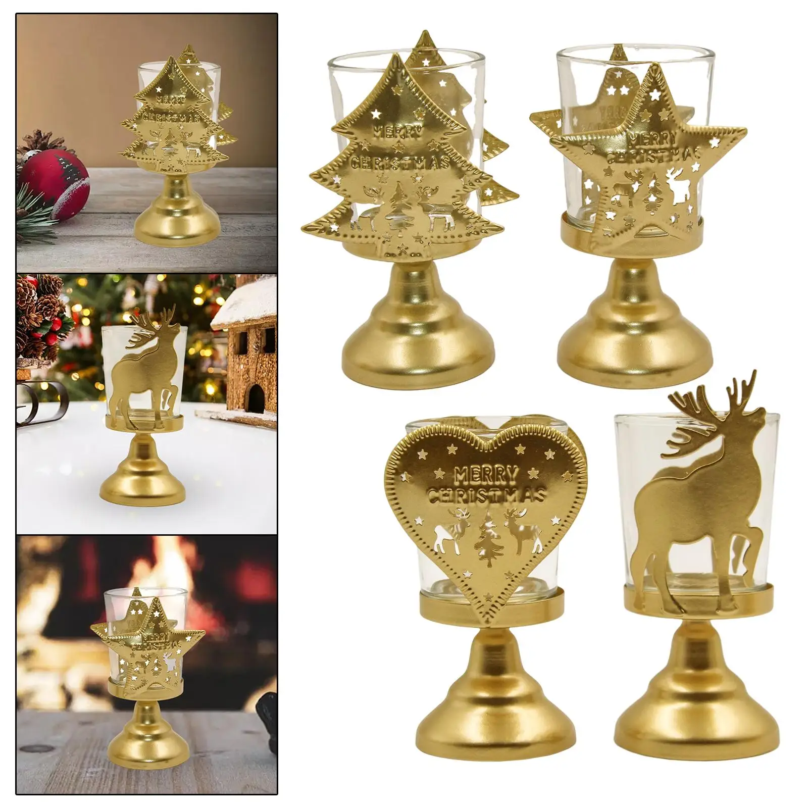 Retro Style Christmas Candle Holder Glass Tealight Holders Candlestick for Home Thanksgiving Living Room Decoration Gift