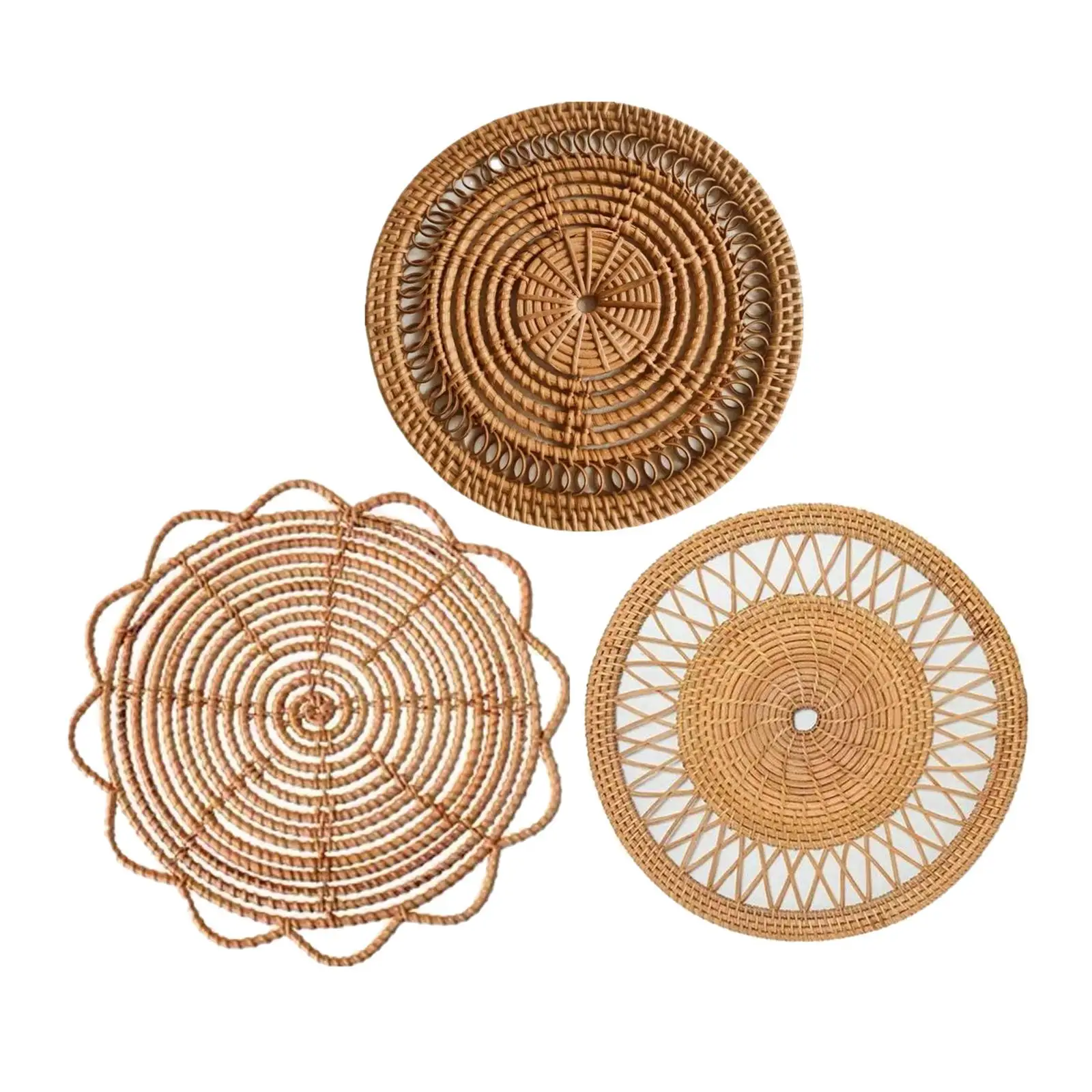 Handwoven Wall Basket Decor Round Boho Decor Rattan for Living Room Bed Room