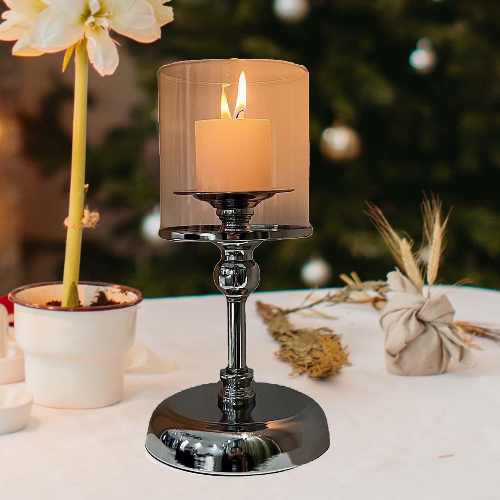 Candle Holder with Glass Screen Cover Candlestick Metal Base Removable Glass for Living Room Durable Centerpieces 4.7x13.4inch