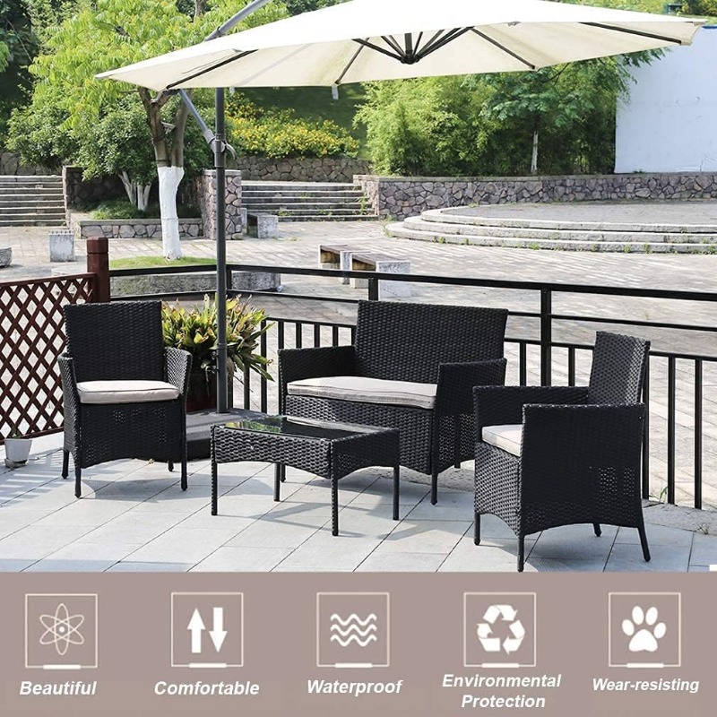 Description Picture 4 of itemOutdoor Patio Furniture Sets 4 Pieces Patio Set Rattan Chair Wicker Sofa Conversation Set Patio Chair for Backyard Lawn Porch P