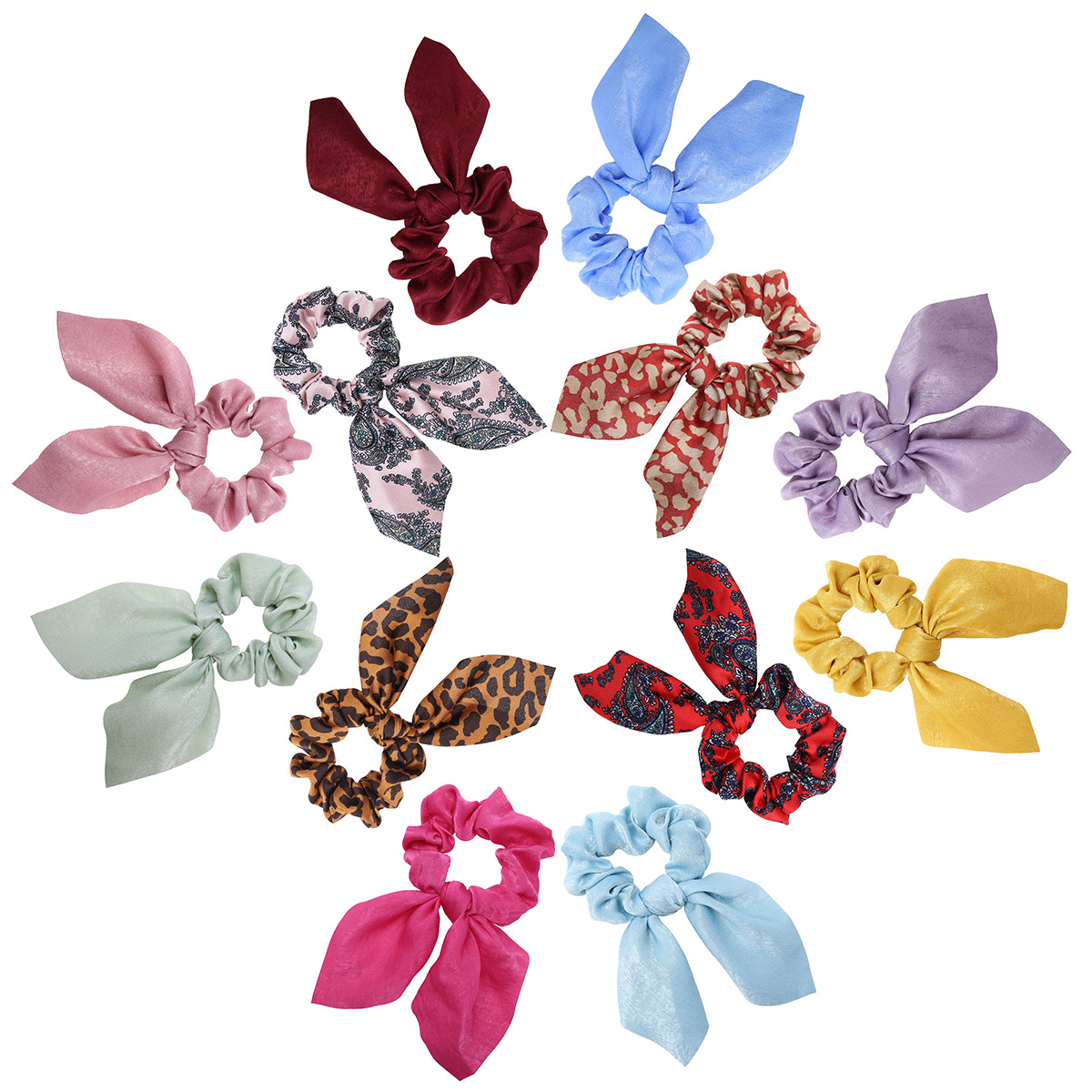 Frauen Seide Scrunchies Elastische Haargummis Kaninchen Ohren Floral Leopardenmuster Haarband Pferdeschwanz Haar Seile Mädchen Zubehör – Detail 1