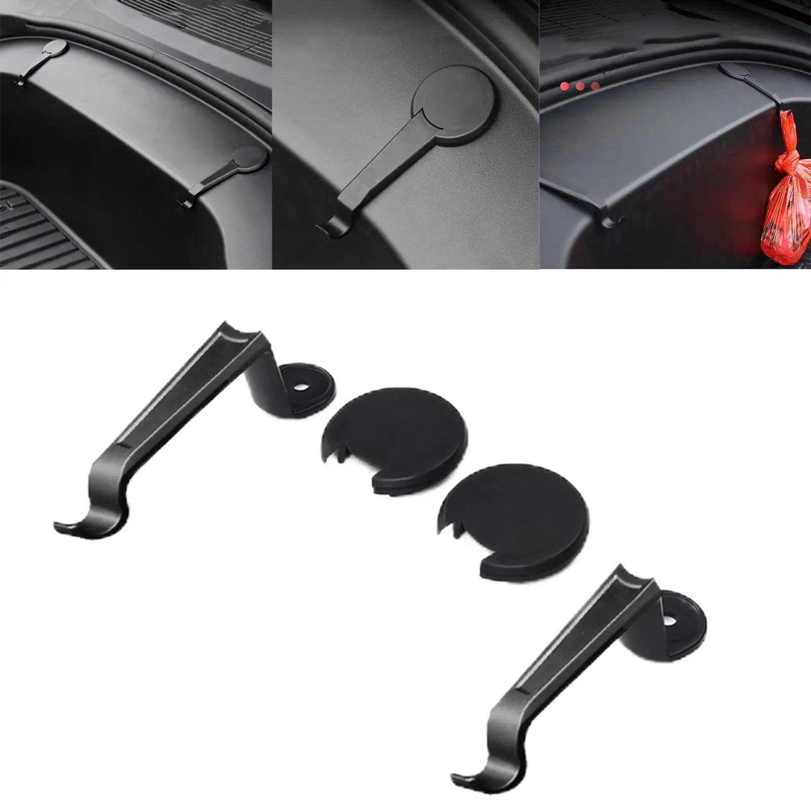 2Pcs Car Hidden Hooks Front Trunk Bolt Covers Fastener Clip Decoration Left Right Side Plastic Concealed Fit for Tesla Model 3