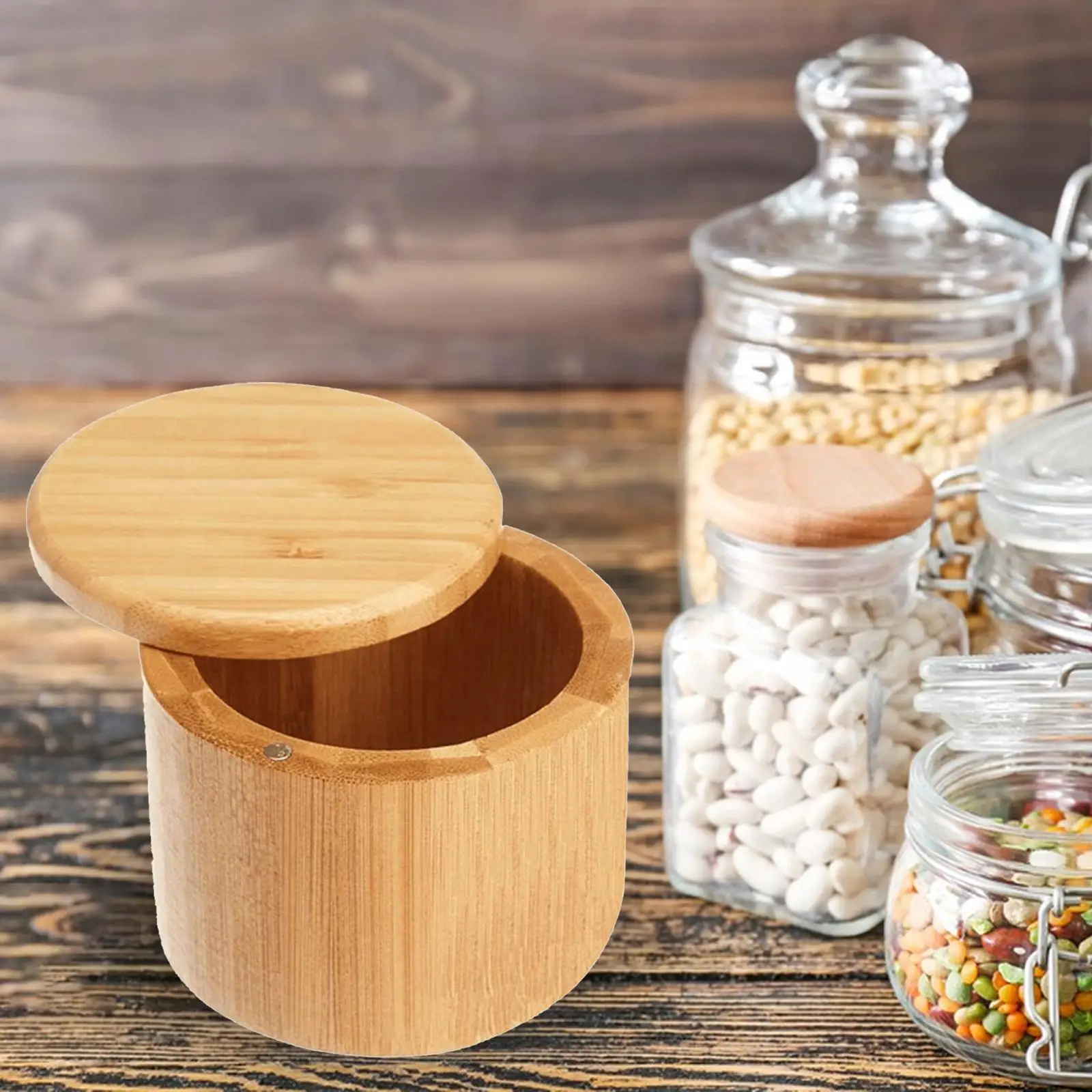 Seasoning Jar Dispenser Food Storage Kitchen Supplies Salt Holder Bamboo Salt Box for Restaurant Cooking Home Kitchens Parties