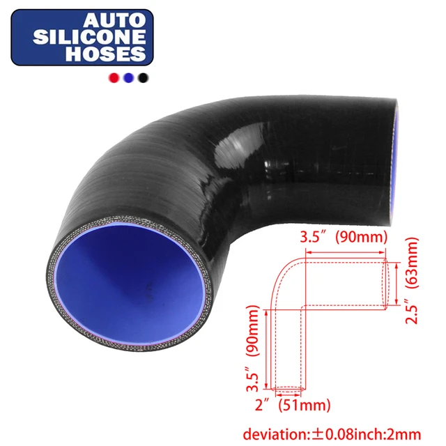 2 to 2.5 51mm to 64mm ID Reducer Silicone Hose 90 Degree Elbow