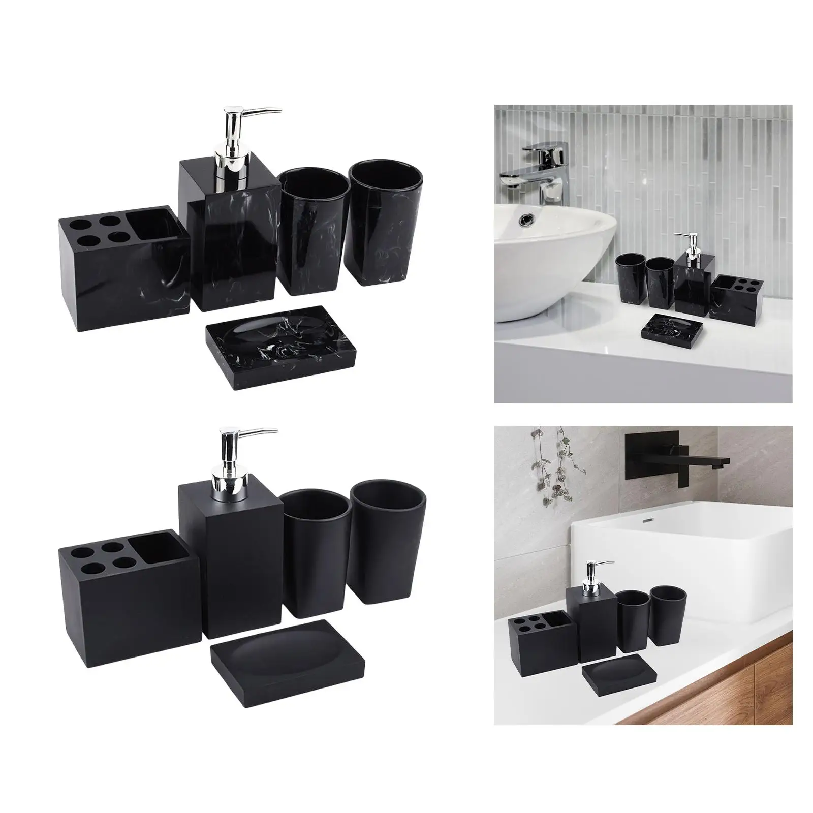 5Pcs Bathroom Toothbrush Holder Set Refillable Polyresin Ensemble Marble Bathroom Accessories for Home Apartment Hotel