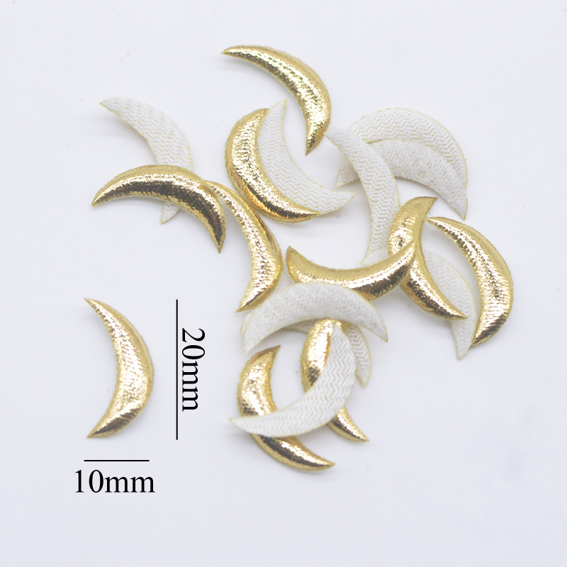 100 Stück 20 mm gepolsterte goldfarbene Tuch-Stern-Mond-Applikationen für DIY-Handwerk, Kleidung, Haarnadel, Hochzeitsdekoration, Patches, Zubehör – Detail 3
