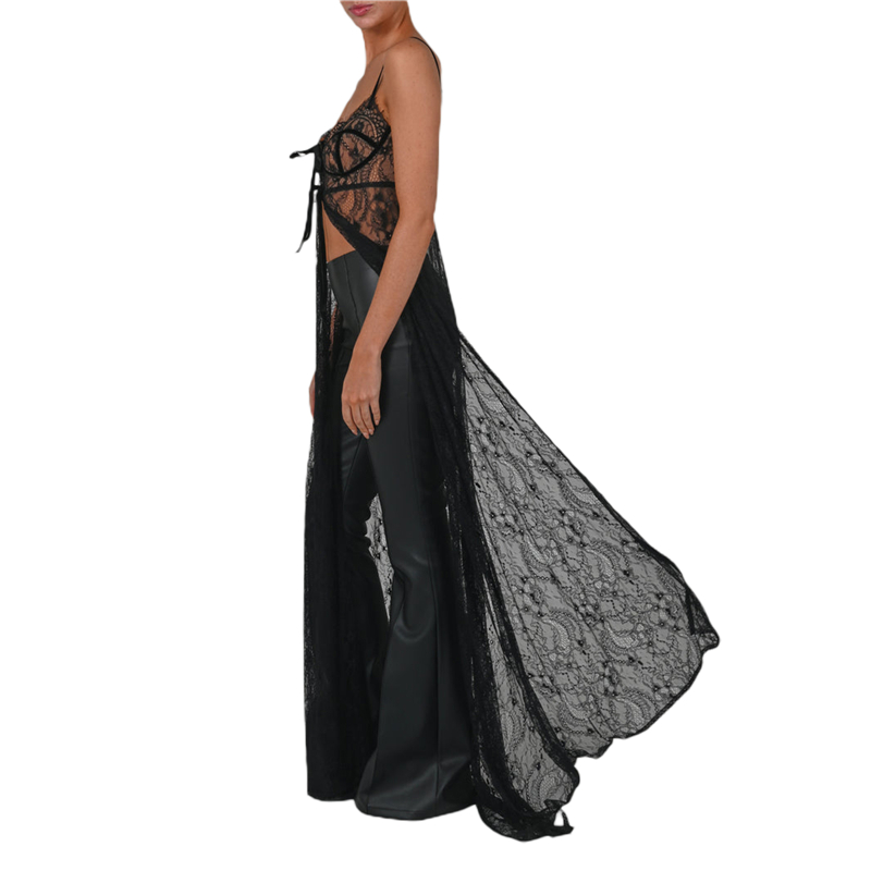 Women Beach Dresses Summer Solid Color See Through Spaghetti Strap Sleeveless Lace Long Dresses Bikini Cover Up