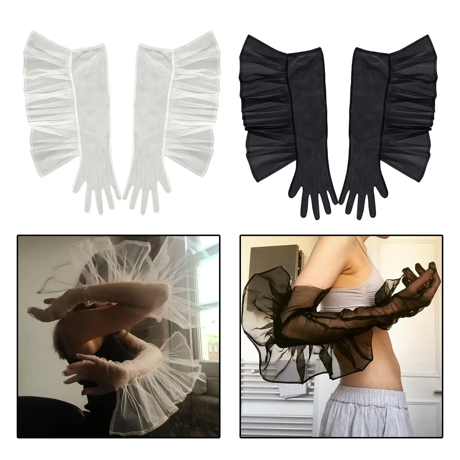 Womens Gloves Lace Ruffle Gloves Full Finger Gloves for Dress Wedding Costume Accessories