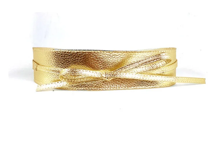 Gold Dress Leather Bowknot Wide Belts