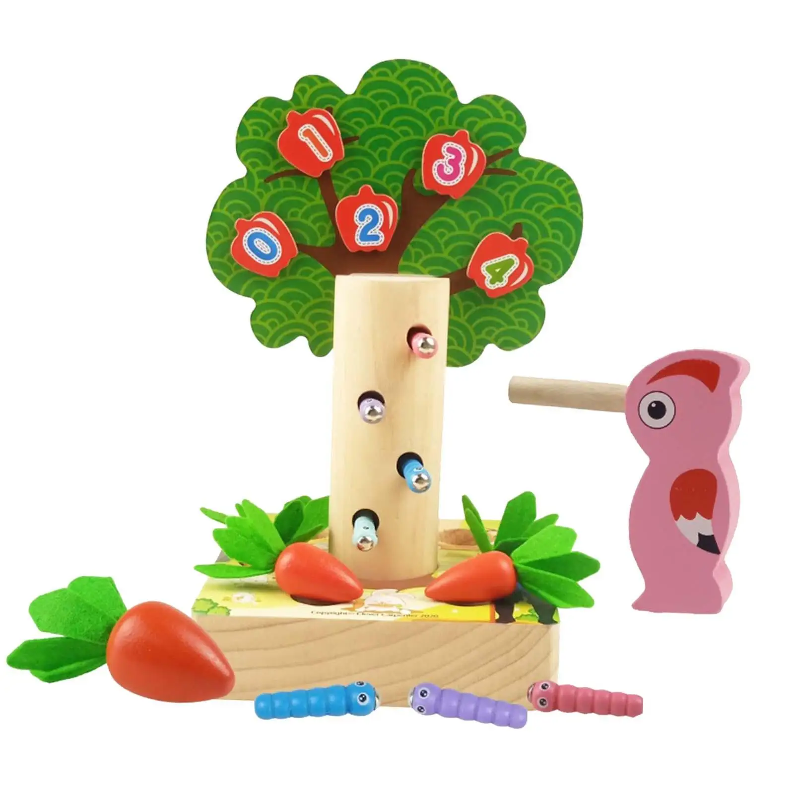 Montessori Puzzle Math Wooden Magnetic Fruit Tree Apples Toy Kids Gift Pulling Carrot Catch Worm Educational Toys For Children