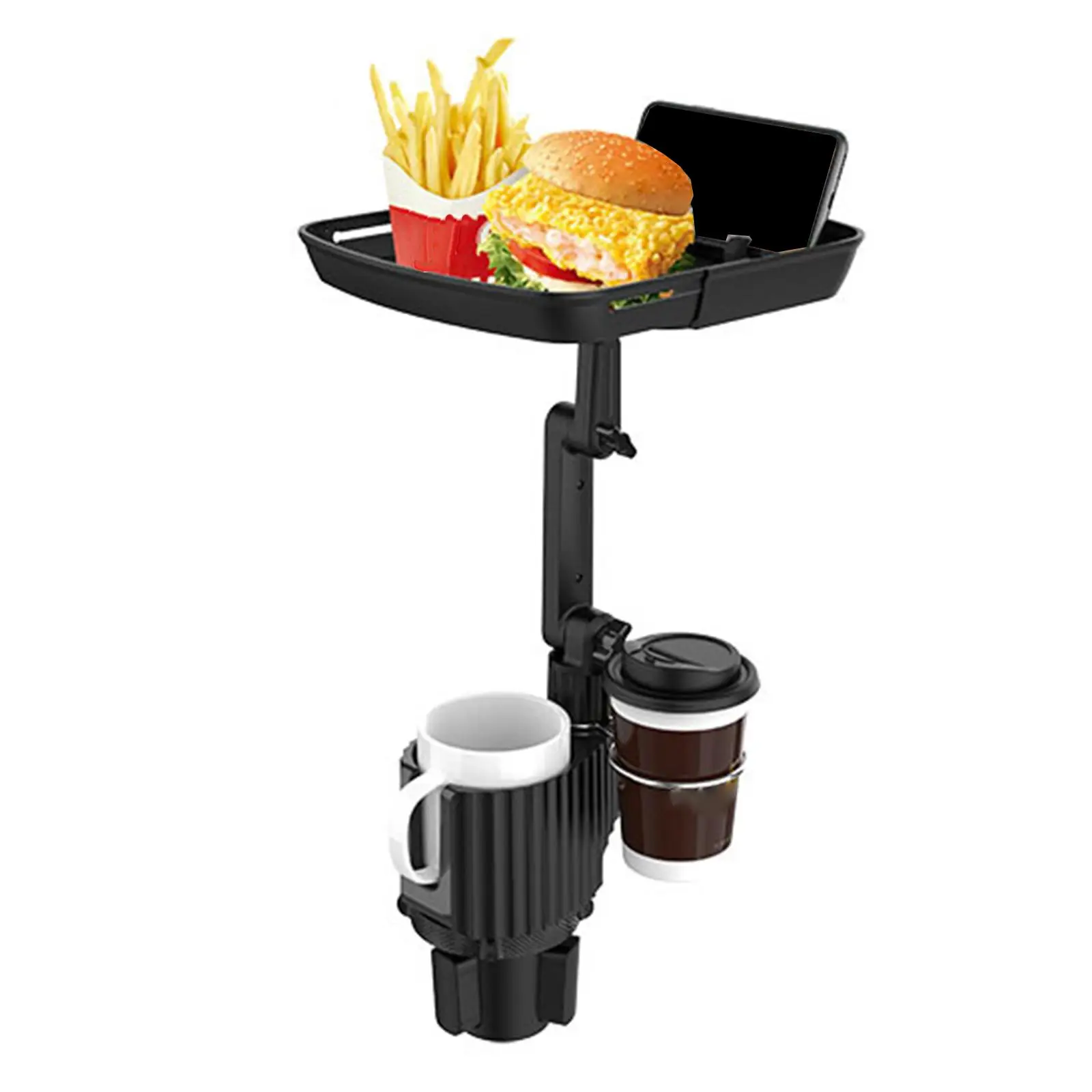 Car Cup Holder Tray Dining Table 360 Swivel Arm Black Sturdy Dinner Plate Multifunctional Practical for Most Car Dining Durable