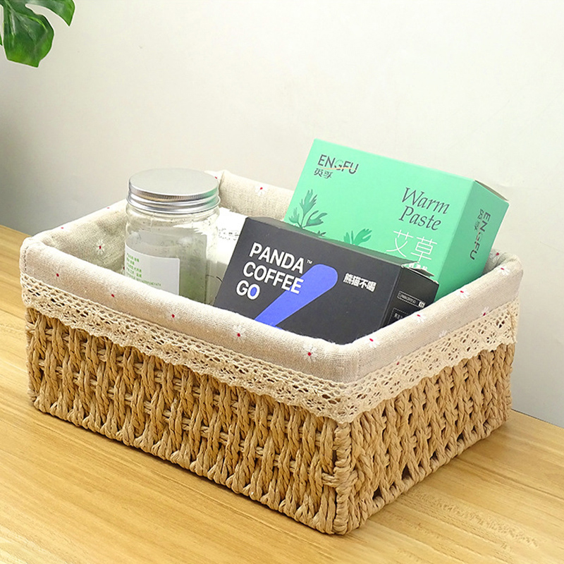 Description Picture 6 of itemS M L Woven Storage Basket Handmade Rattan Storage Box with Removable Floral Liner Home Decoration Sundries Organizer