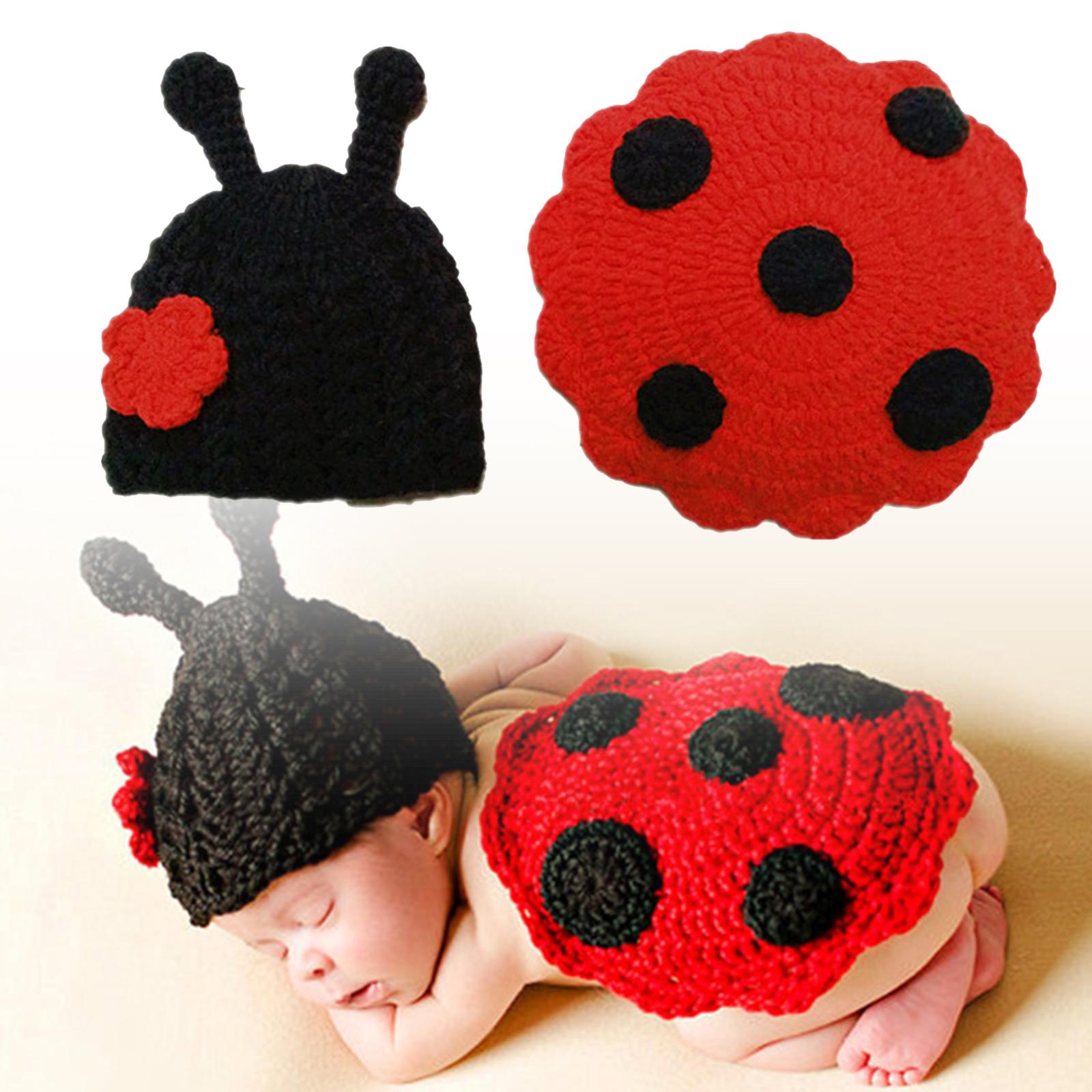 2Pcs/Set Newborn Ladybug Suit Costume Girls Crochet Knit 3 to 6 Months Clothes