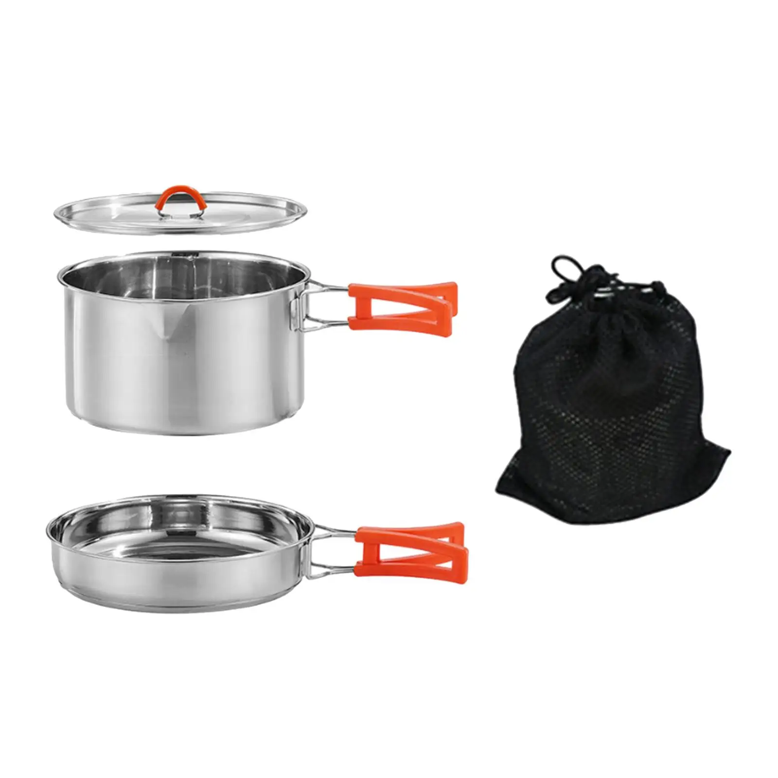 Camping Cookware Compact Lightweight Durable Stainless Steel with Mesh Carry Bag for Camp Outdoor Hiking Backpacking Equipment