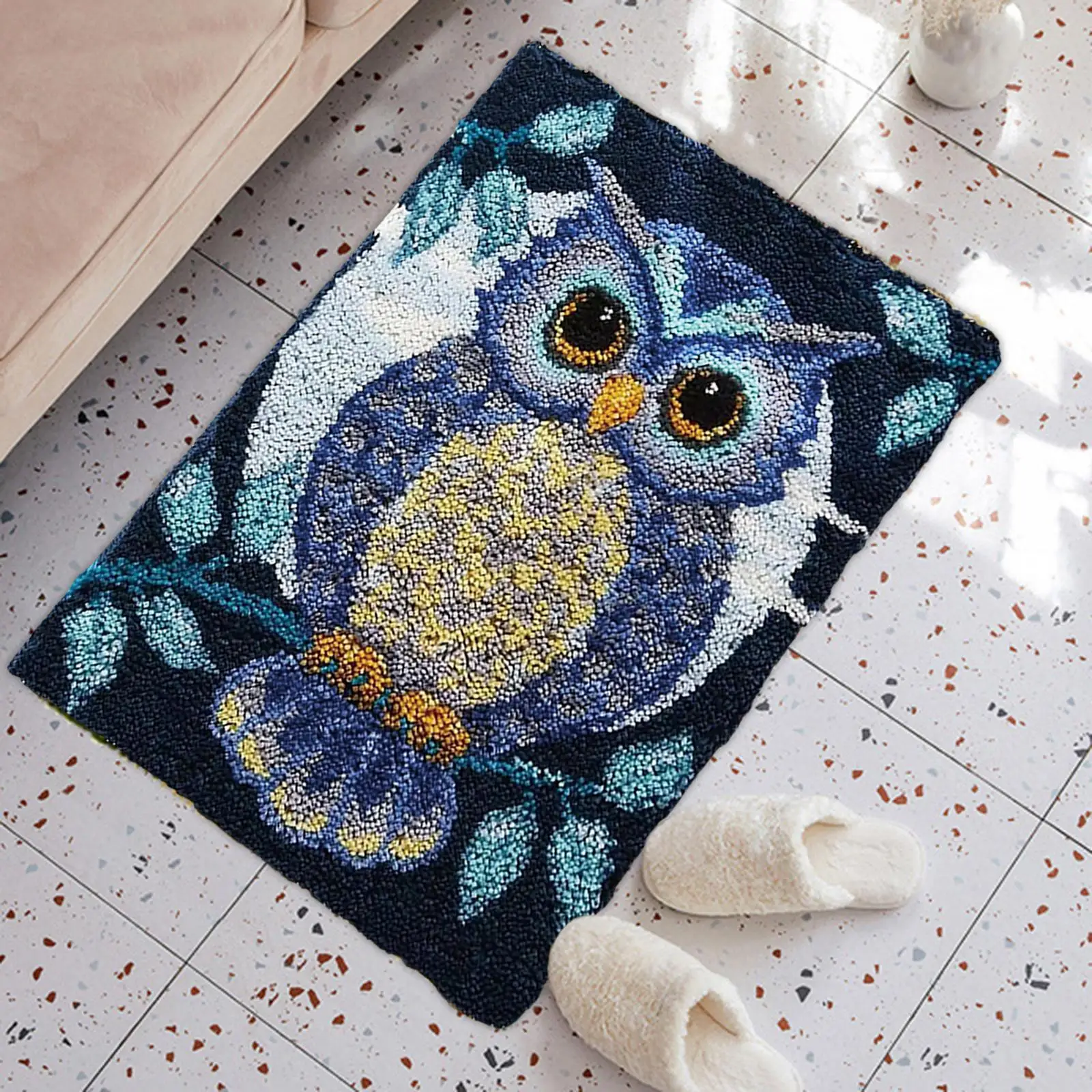 Owl Latch Hook Craft Kit Floor Mat for Adults Creative Hand Craft Carpet Making Kit