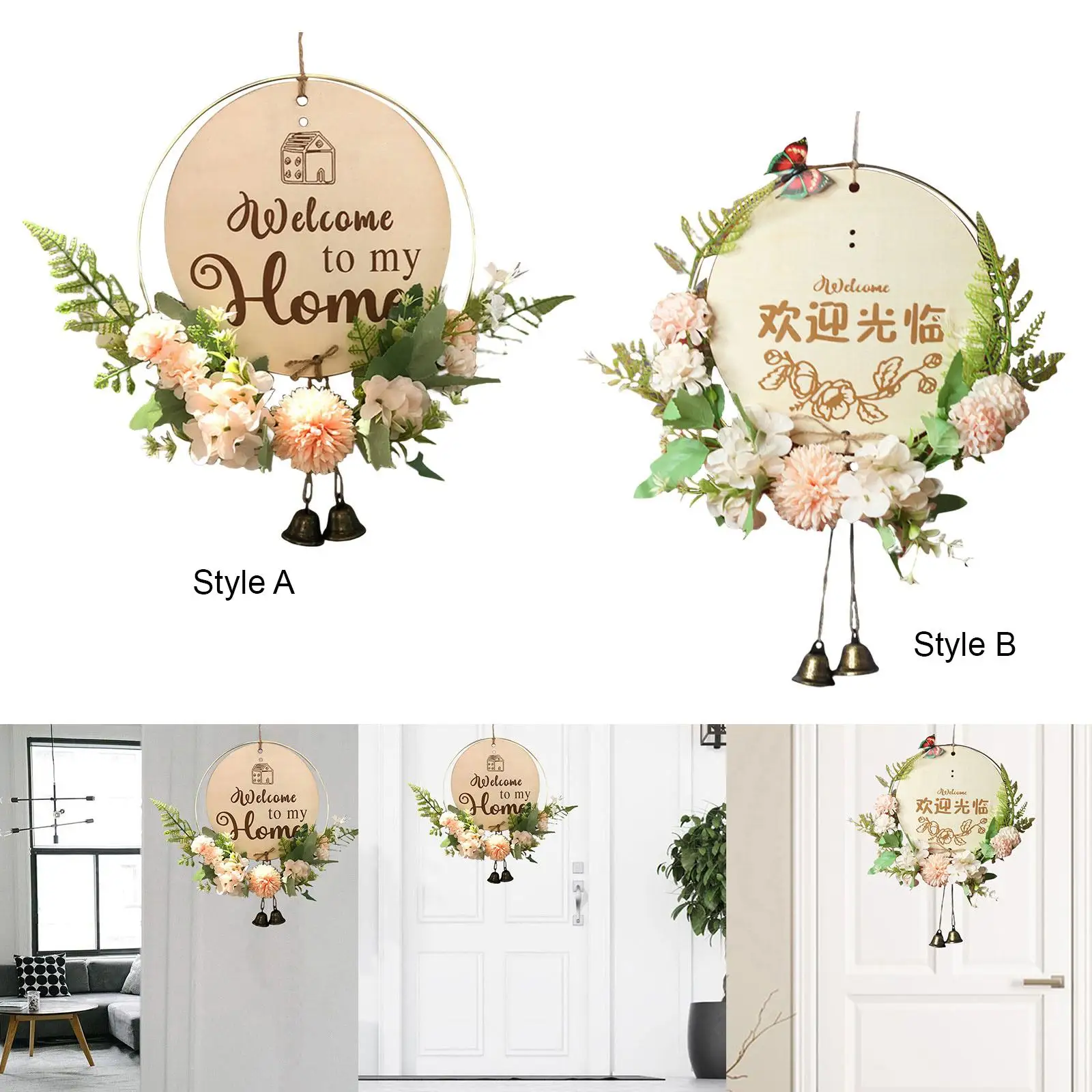 Welcome Sign Wreath Farmhouse Garland Wall Hanging Artificial Flower Wreath with