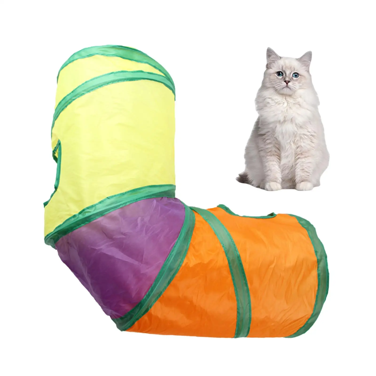 with 2 Entrances Pet Cat Tunnel Tube Toy Folded L Shape Rainbow Color Durable Puzzle Tunnels for Rabbit Bunny Kitty Hiding Puppy