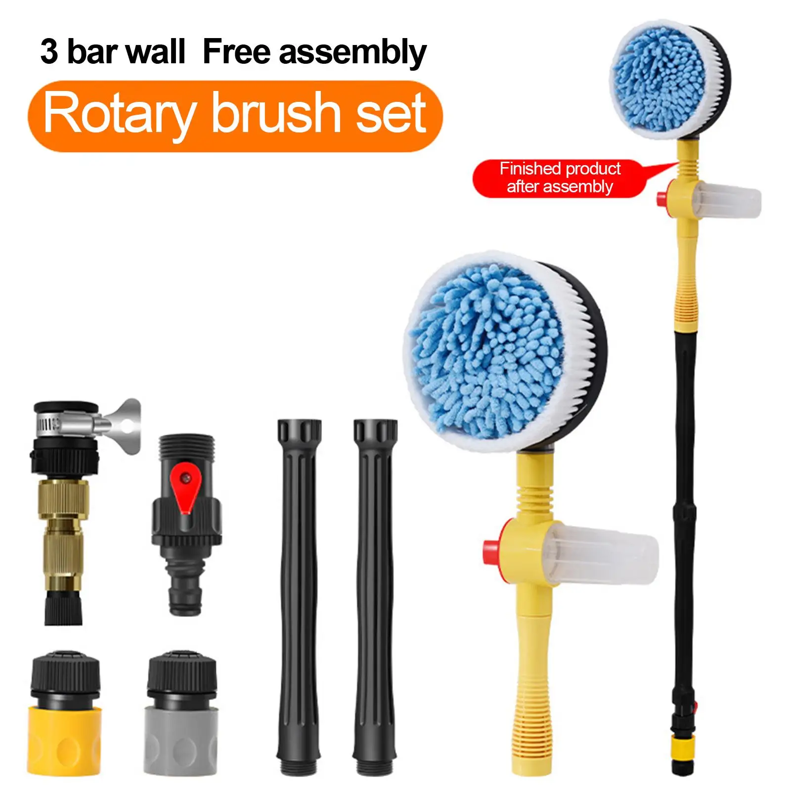 Car Rotary Wash Brush Kit 360 Degree Quick Connect Microfiber Adjustable High Pressure Washer Fit for Garden Sprinkling Tool