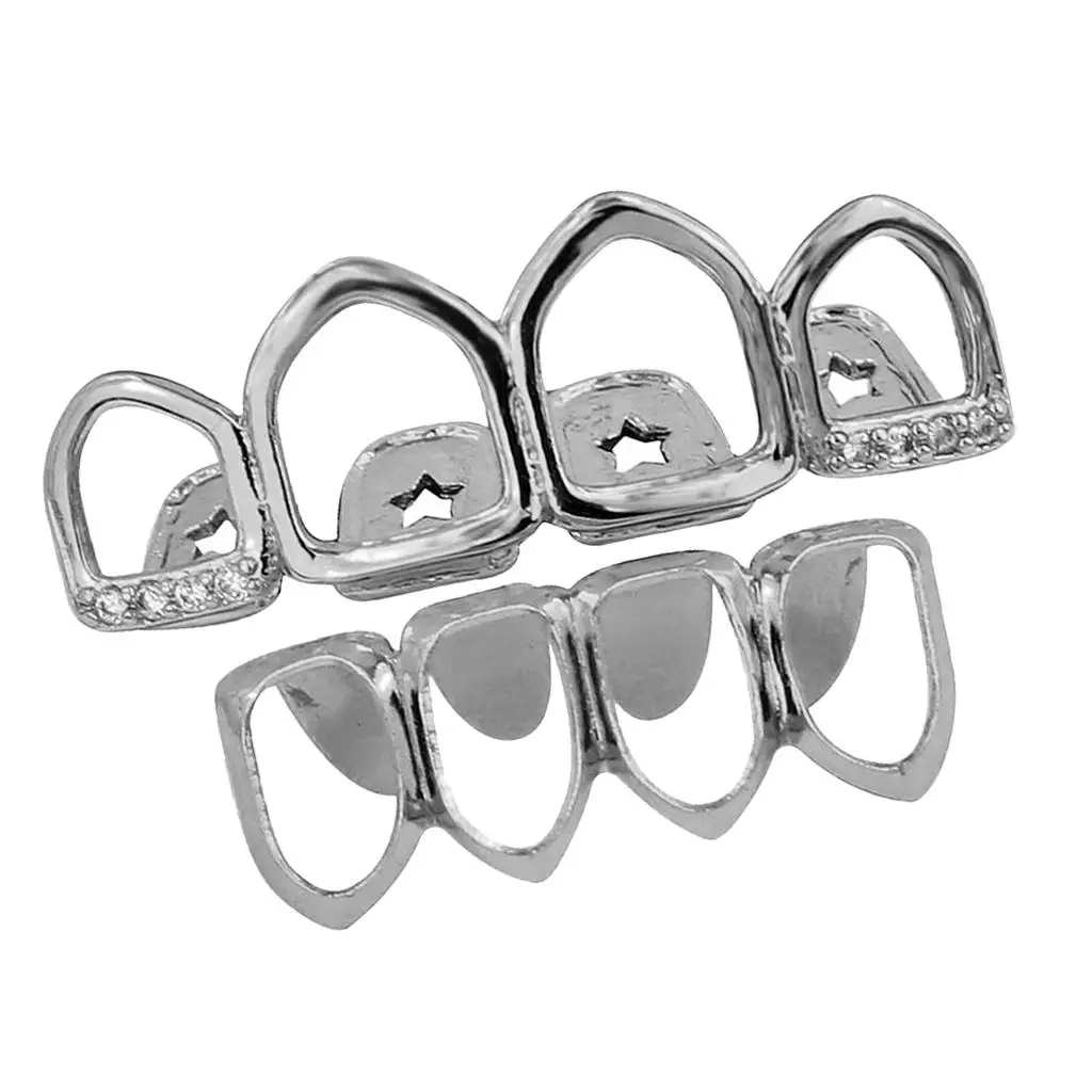 Plated Grills 4 Hollow Open Mouth Caps Grills Upper Lower Set