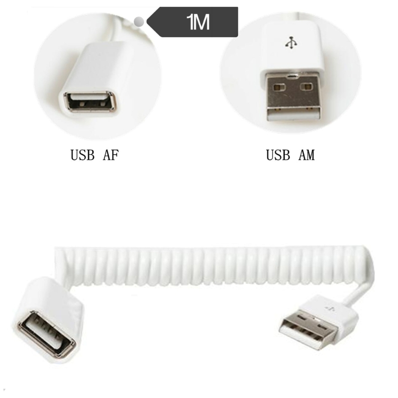 USB 2.0-Stecker auf Buchse, spiralförmiges Adapterkabel, 1 m, Feder-Teleskop-Verlängerungskabel zum Aufladen – Detail 8