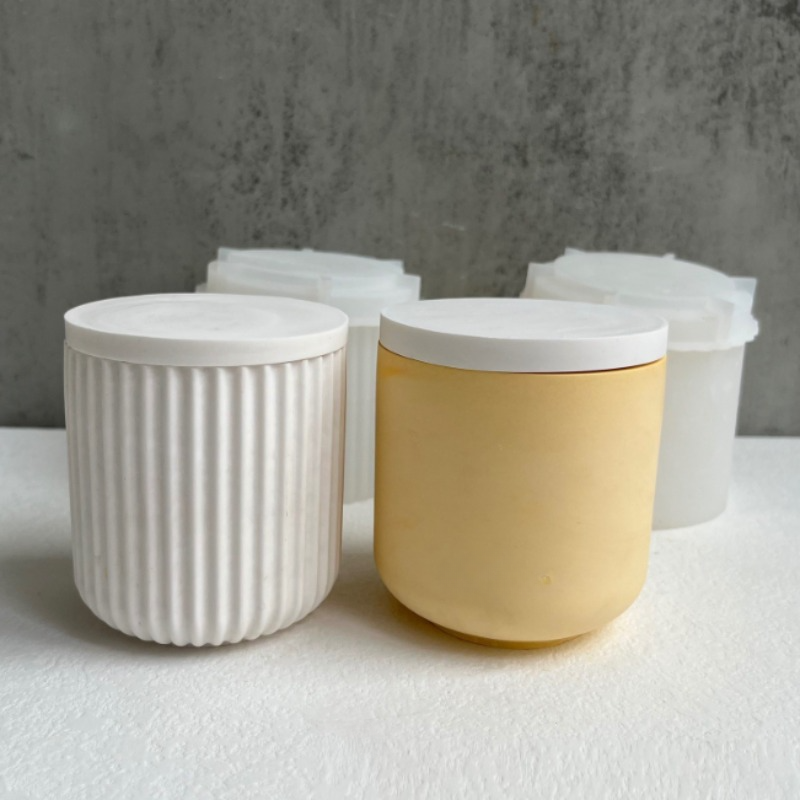 Description Picture 2 of itemRound Stripe with Cover Bottle Silicone Molds DIY Plaster Candle Jar Silicone Mold Succulent Plants Art Making Supplies Decor