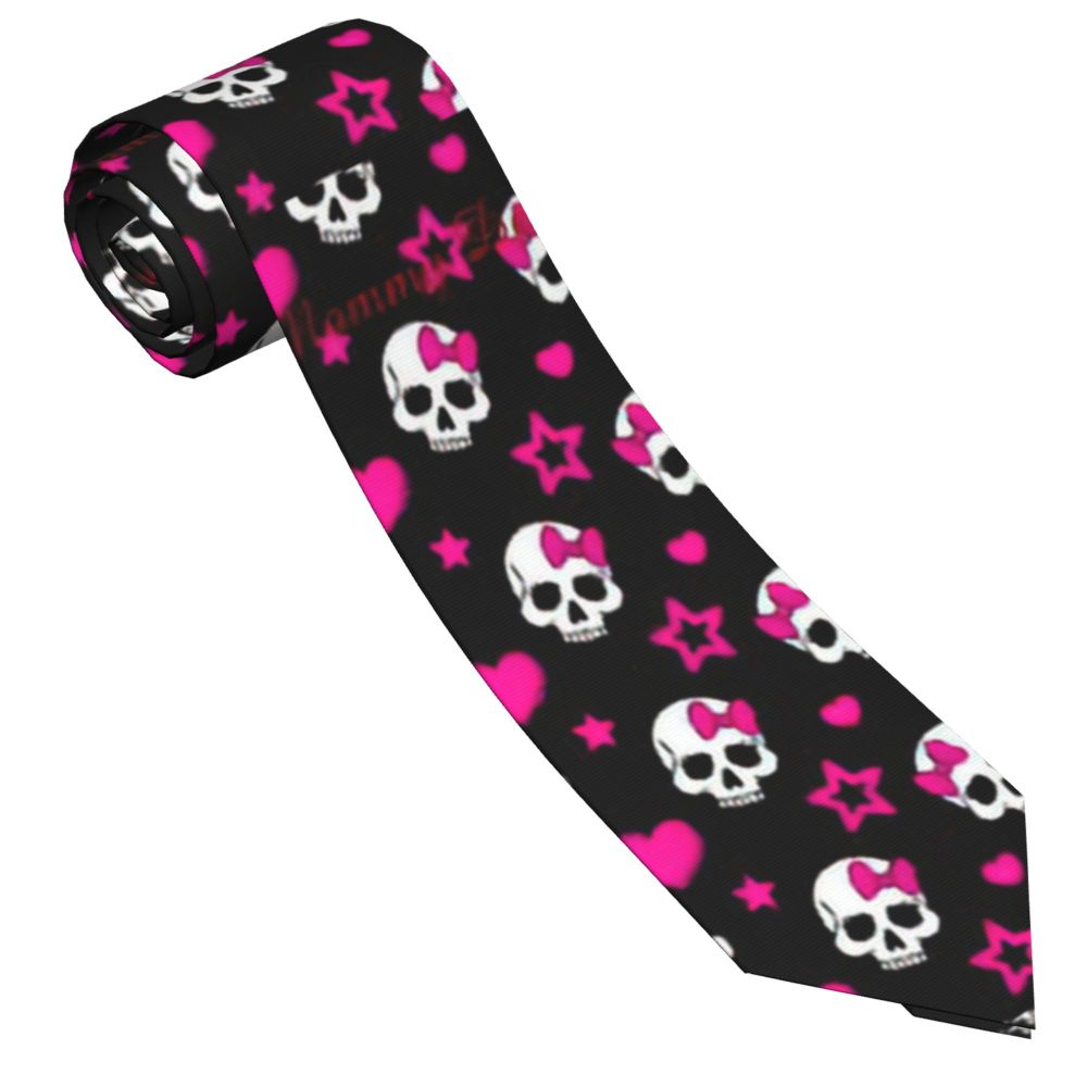 Gothic Pink Skull Krawatte Unisex Polyester 8 cm Krawatten für Männer lässig breite tägliche Kleidung Party – Detail 1