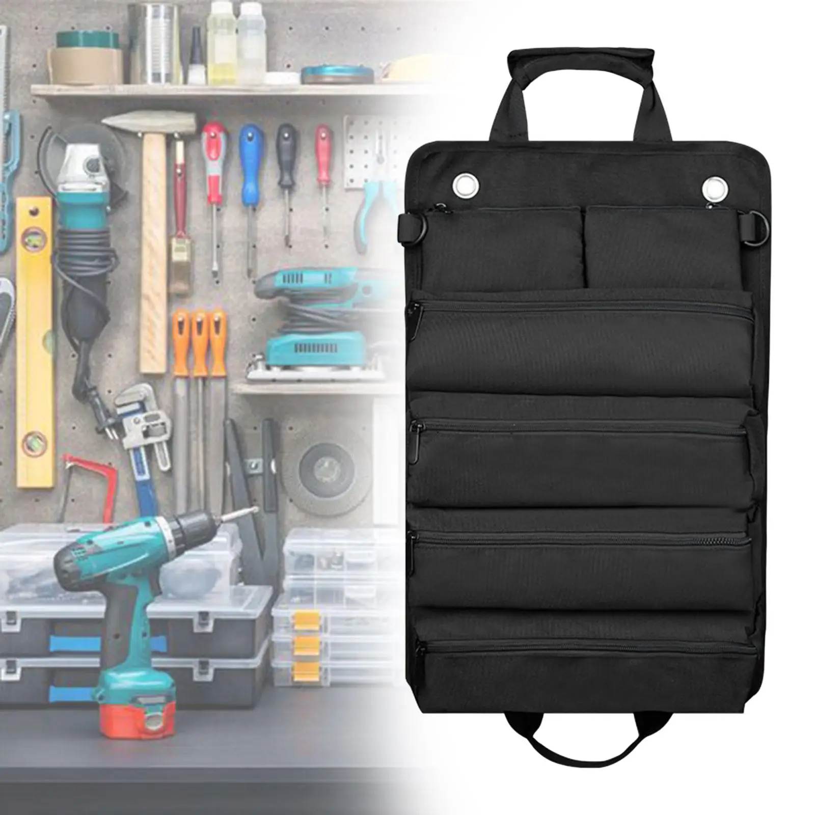 Multipurpose Roll up Tool Bag Carry Case Hanging Tool Zipper Carrier Tote Hand Tool Tote Bag for Electrician