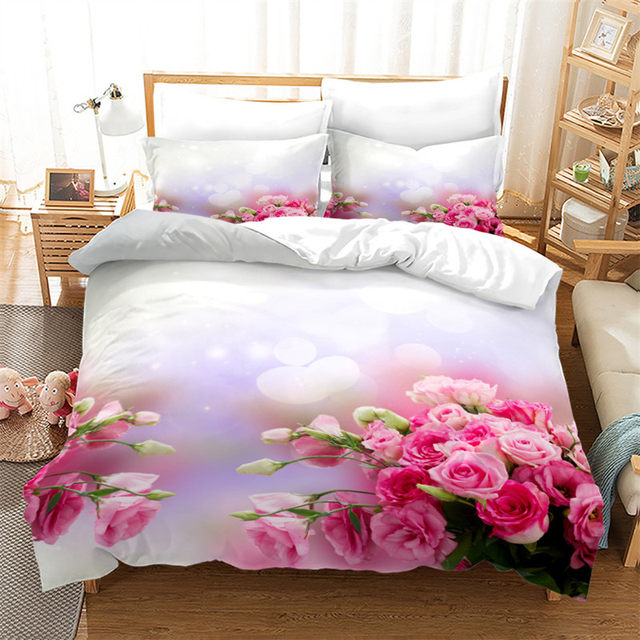 Set copripiumino rosa microfibra rosa cuore rosa Set biancheria da letto a  tema fiore romantico per gli amanti copripiumino matrimoniale Queen King  Size - AliExpress