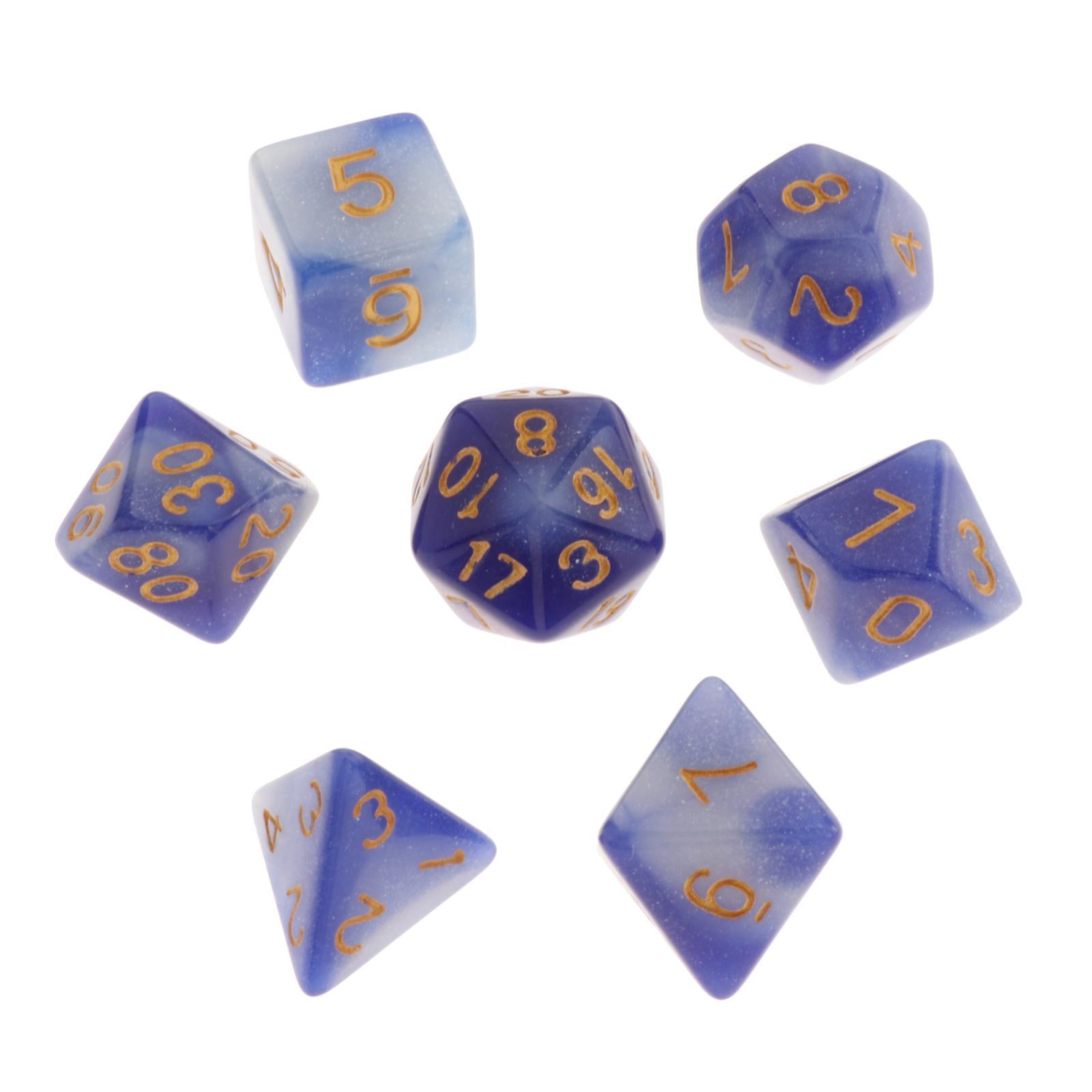 7Pcs Painted Polyhedral Dices Multi-sided Acrylic Dice D4 D6 D8 D10 D12 D20 Role Playing Dice Game Accs for Dnd RPG MTG Games 