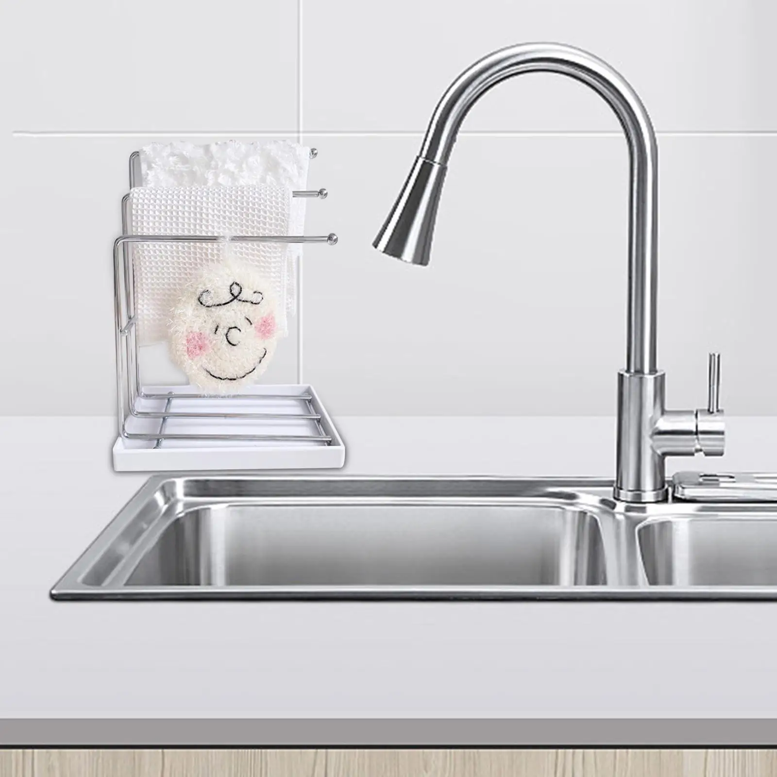 Sink Organizer Dishcloth Shelf Stainless Steel Brush Soap Holder Kitchen Sponge Holder for Bathroom Sink Countertop